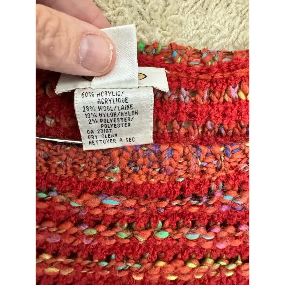 Talbots Wool Blend Open Weave Multicolor Pullover Sweater Size M Boat Neck Boho‎